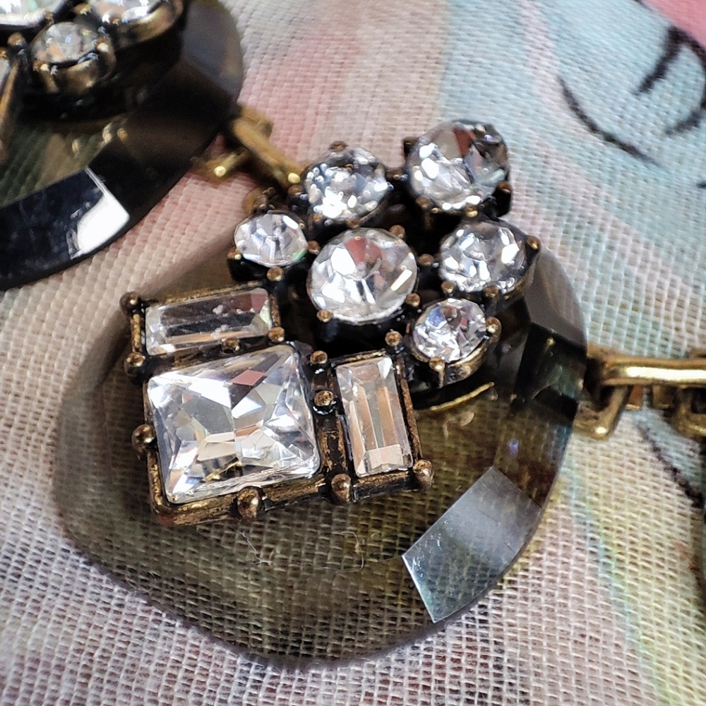 Transparent Acrylic Smoke Clear Rhinestone Oxidized Brass Statement Necklace - Picture 10 of 13
